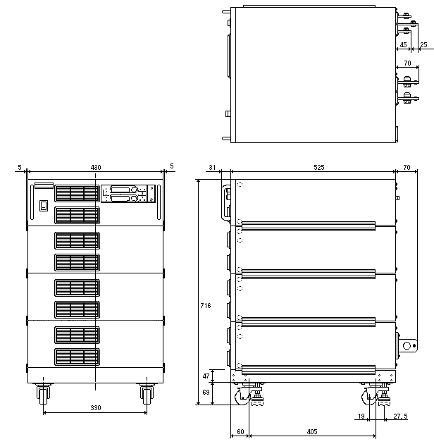 ＦＸ　１２ｋｗラック構成外観図　上面・前面・側面