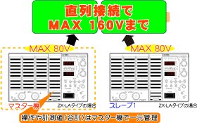 直列接続対応機種なら直列接続で出力電圧を倍増できます。